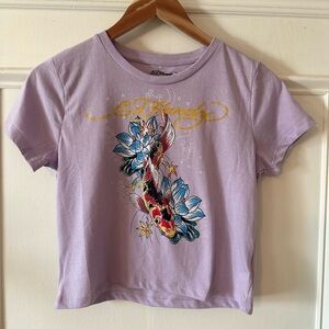 Ed Hardy Graphic T Shirt Crop Top Koi Fish Size Large Tattoo Art Y2K Purple Gold